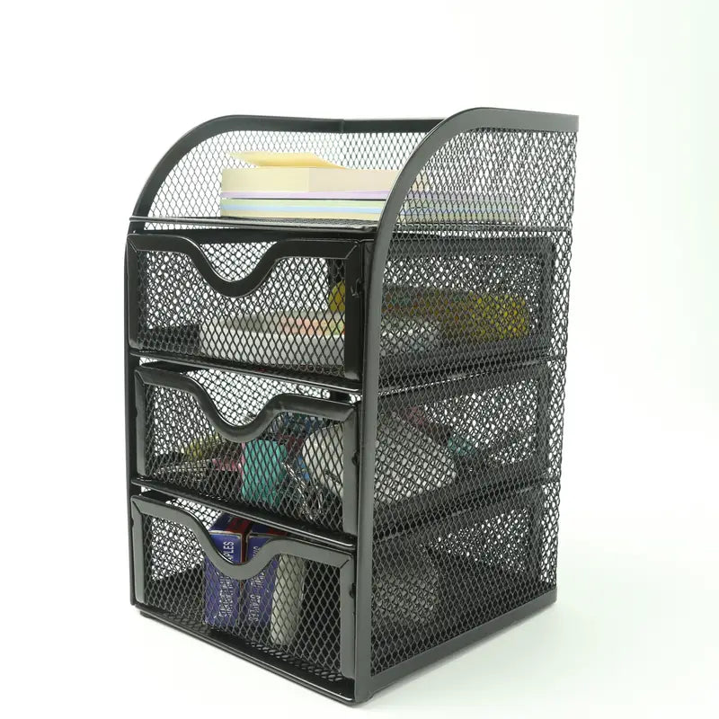 4 Tier Mesh Desk Organizer with 3 Drawers - Efficient Desk Organization-1
