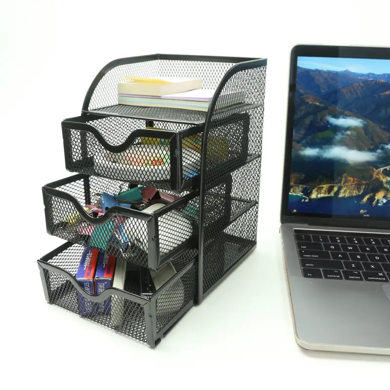 4 Tier Mesh Desk Organizer with 3 Drawers - Efficient Desk Organization-4