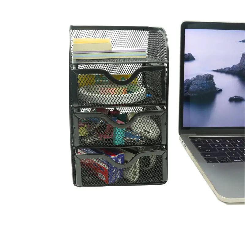4 Tier Mesh Desk Organizer with 3 Drawers - Efficient Desk Organization-3