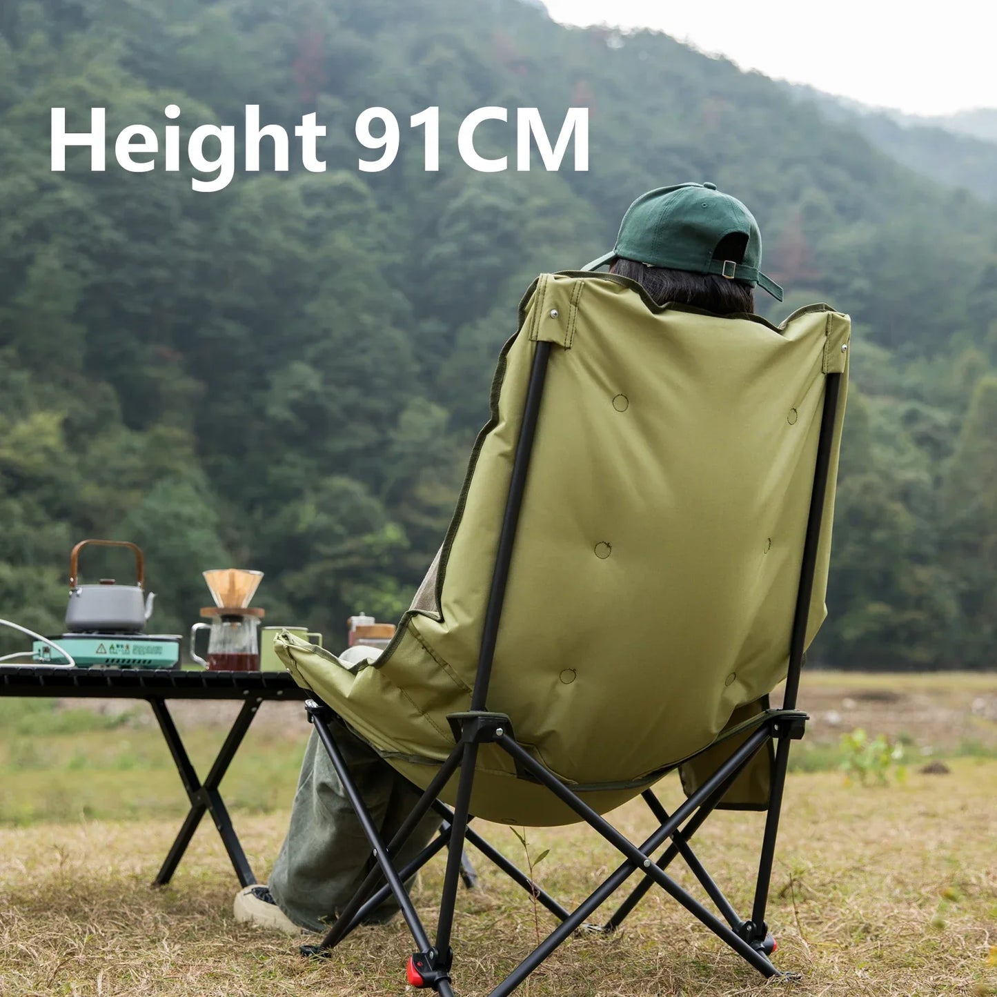 High-Back Adjustable Camping Moon Folding Leisure Chair Green-3