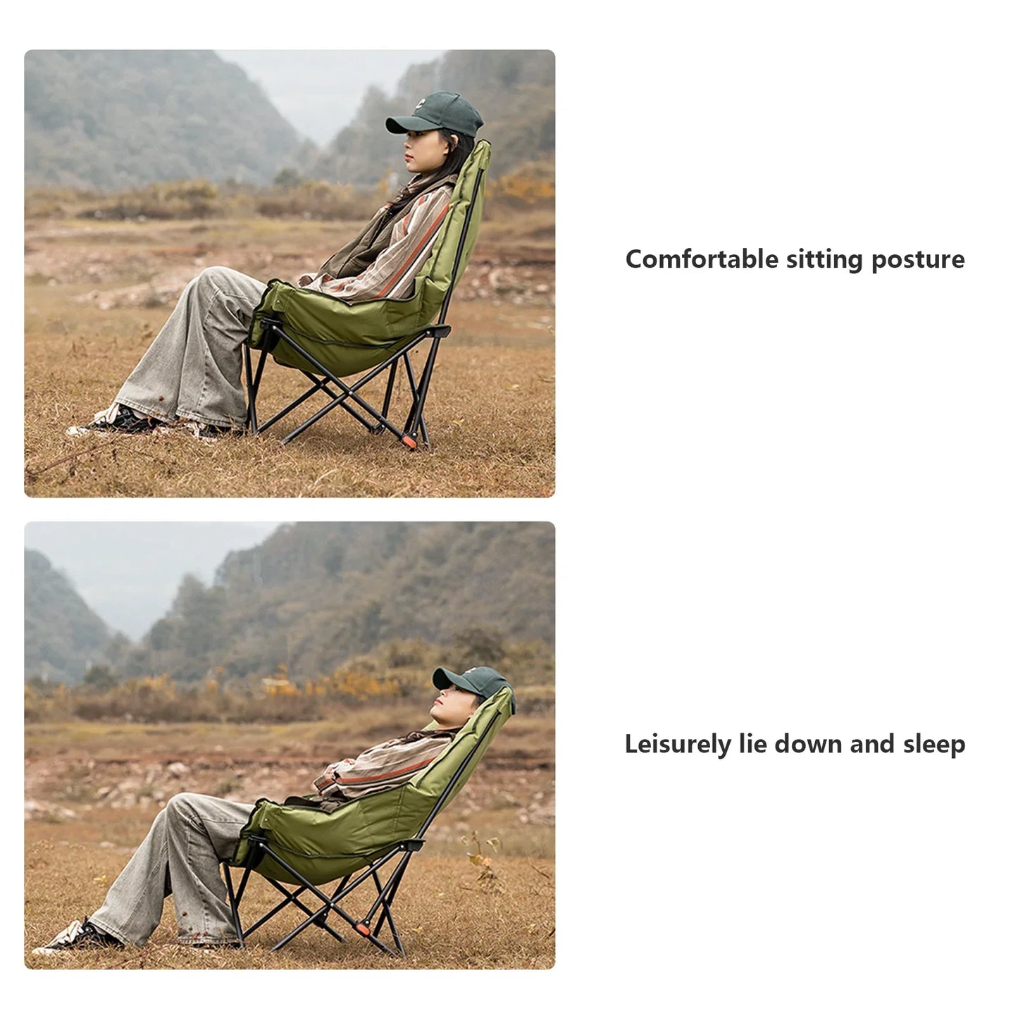 High-Back Adjustable Camping Moon Folding Leisure Chair Green-4