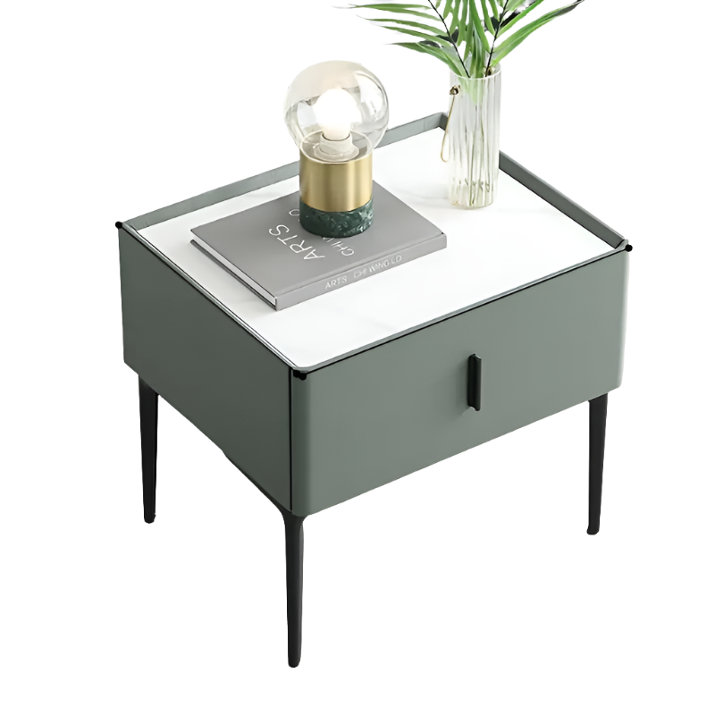 Black Metal Legs & Handles Bedside Table-0