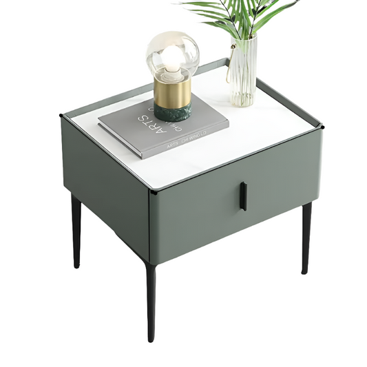 Black Metal Legs & Handles Bedside Table-0