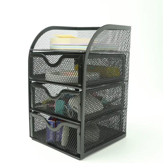 4 Tier Mesh Desk Organizer with 3 Drawers - Efficient Desk Organization-1