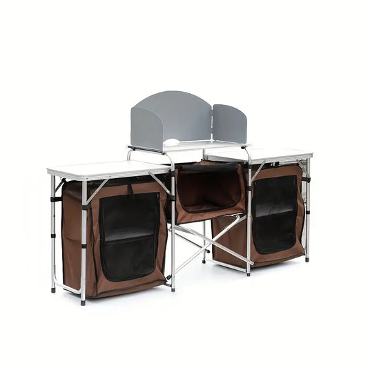 Portable Foldable Outdoor Kitchen Table with Food Storage Organizer-0