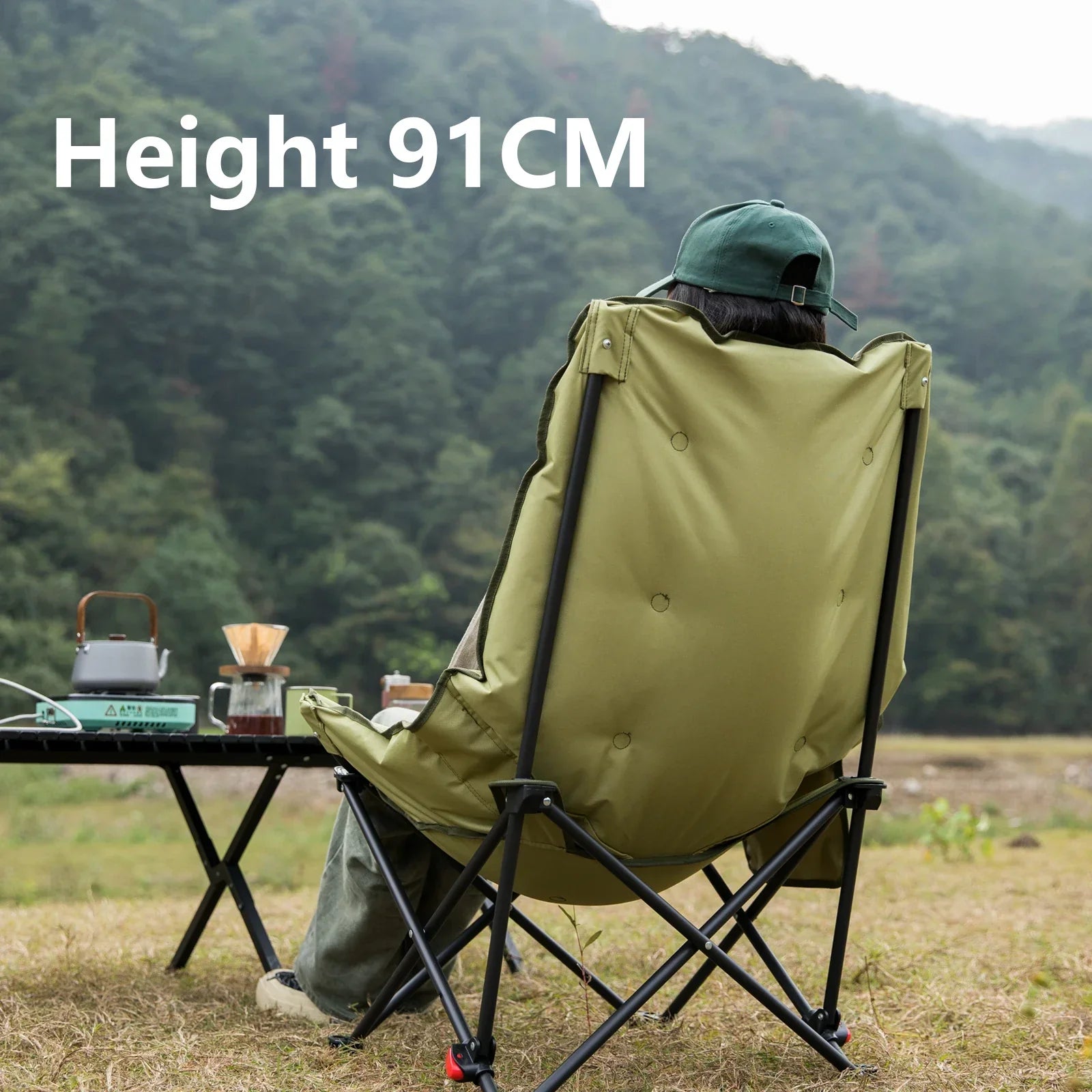 High-Back Adjustable Camping Moon Folding Leisure Chair Green-3