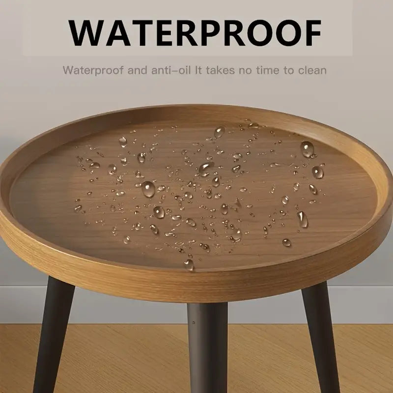 Contemporary Nordic Style Wood Round Coffee Table - Walnut Color-2