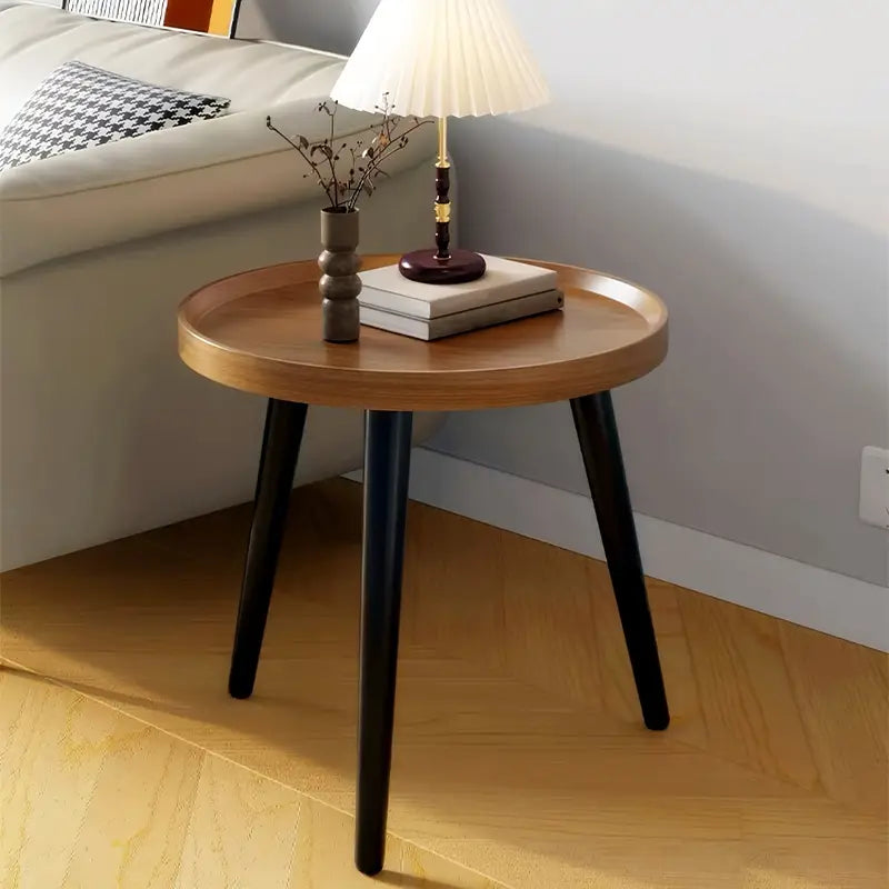 Contemporary Nordic Style Wood Round Coffee Table - Walnut Color-3