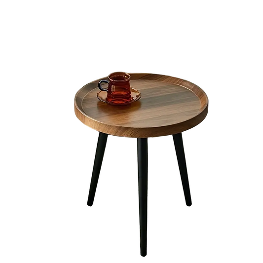 Contemporary Nordic Style Wood Round Coffee Table - Walnut Color-0