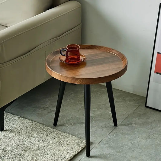 Contemporary Nordic Style Wood Round Coffee Table - Walnut Color-1